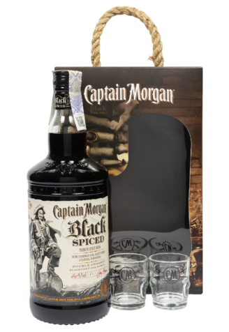 Captain Morgan Spiced Black с двумя рюмками Алкогольный напиток на основе Карибского рома 0.7л 2