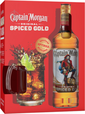 Алкогольний напій на основі Карибського рому Набір Captain Morgan Spiced Gold з кружкою 0.7л 1
