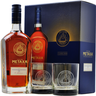 Алкогольный напиток Metaxa 12 звезд бренди 0.7л в подарочной коробке+2стакана